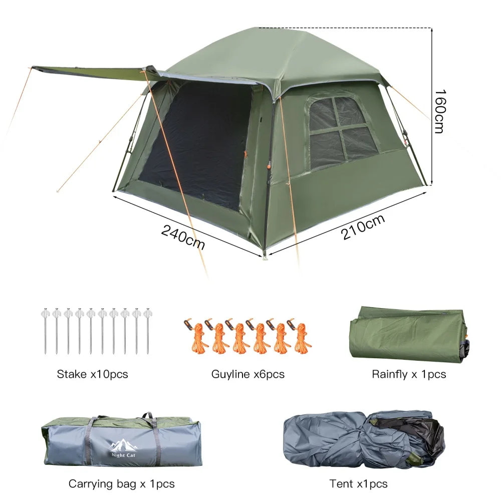 Night Cat Four Person Pop Up Blackout Cabin Camping Tent