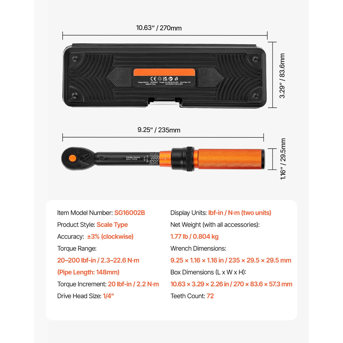 SucceBuy Dual Range Mechanical Torque Wrench Set For Metal Fasteners