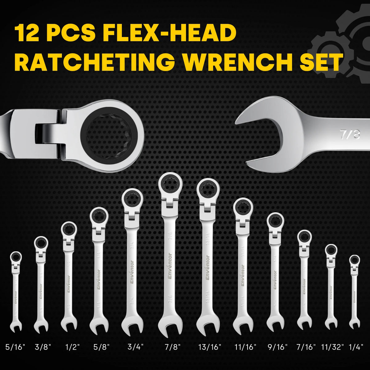 Chrome Vanadium Flex Head Ratcheting Combination Wrench Set