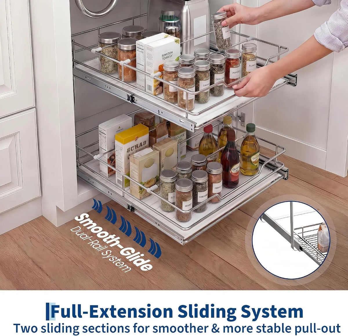 Tacleekii Stainless Steel Two Tier Cabinet Organizer Pantry Rack