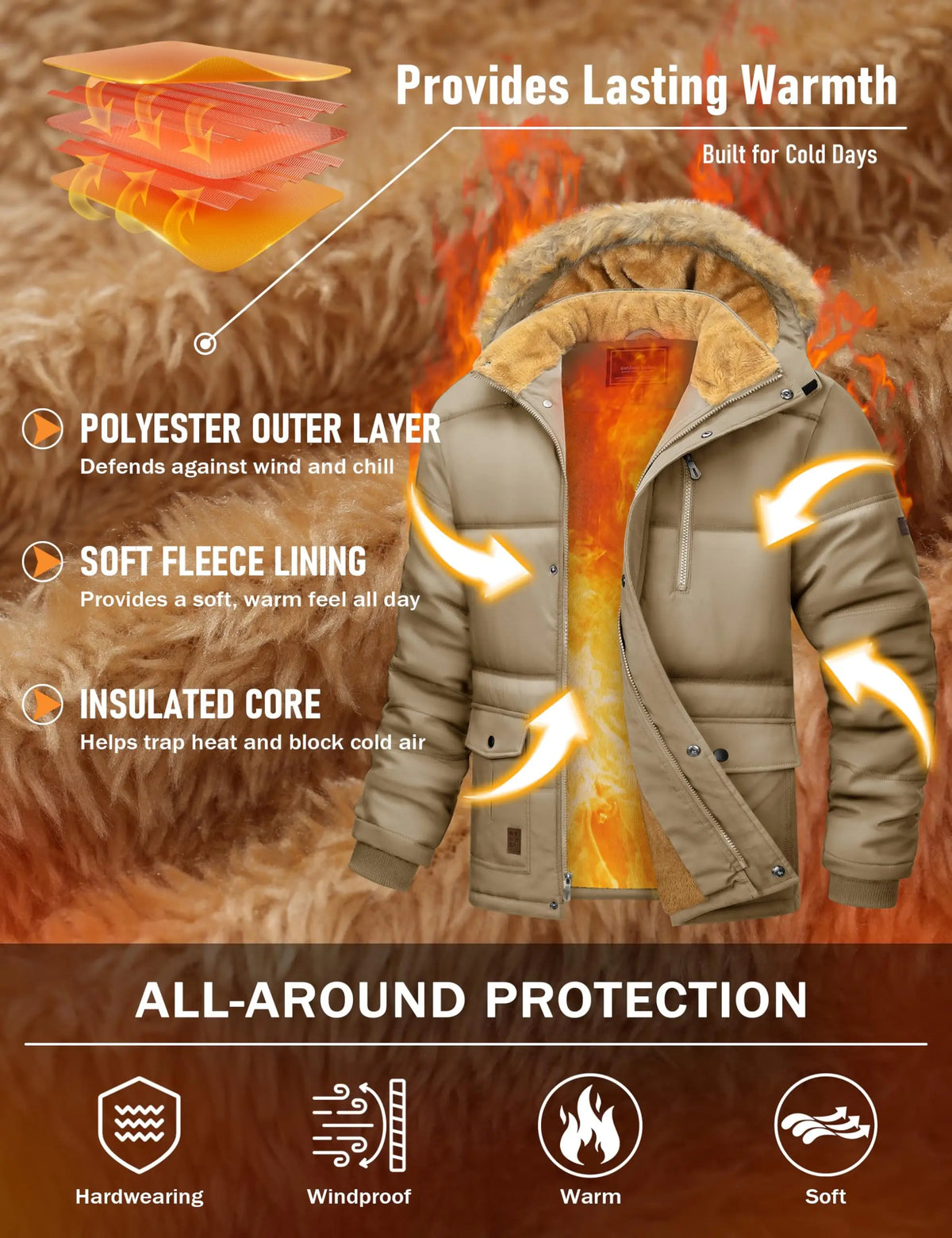 Cavva Mens Winter Parka Jacket With Removable Fleece Hood