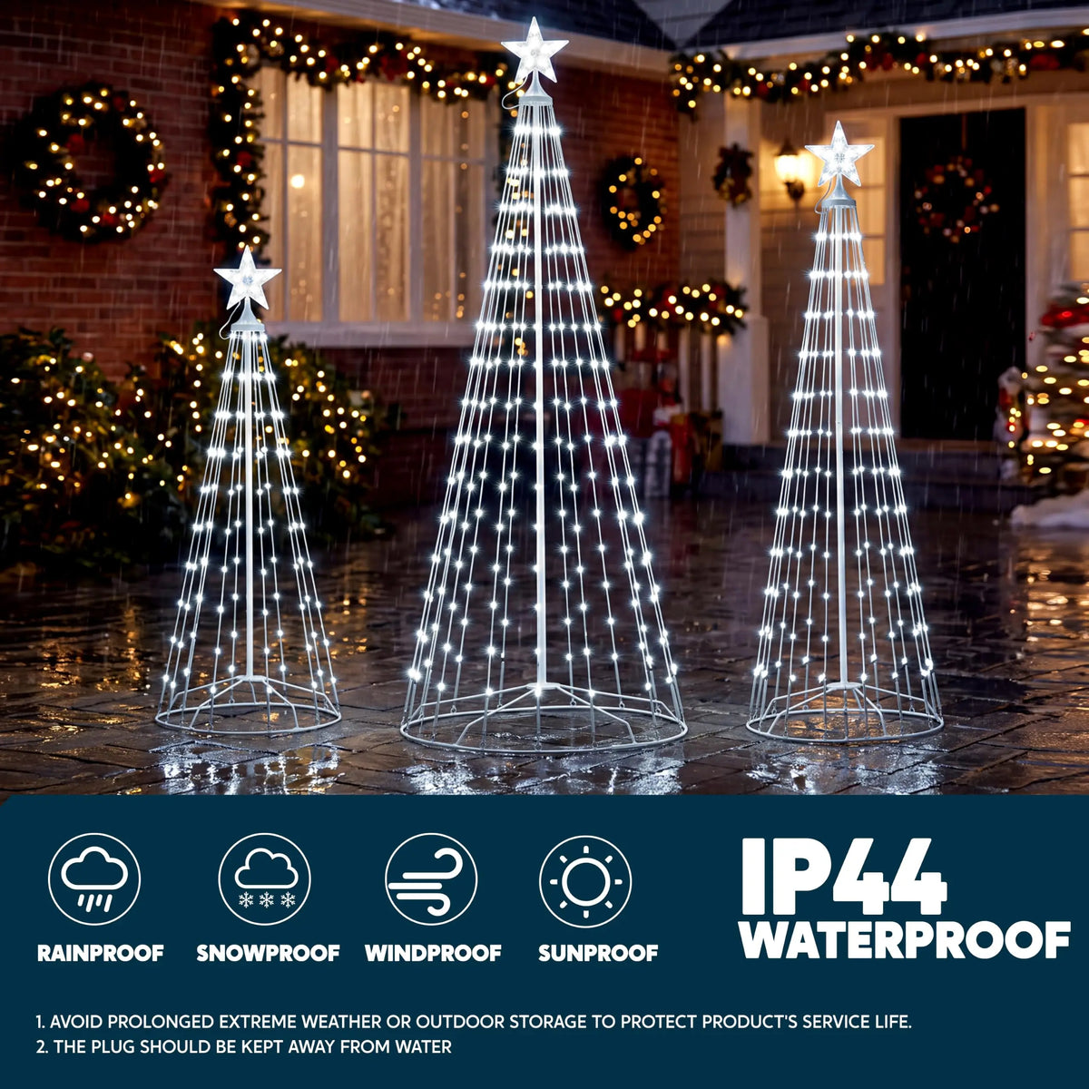 Joyfy 3 Pack LED Christmas Cone Trees Outdoor Lighted Decor