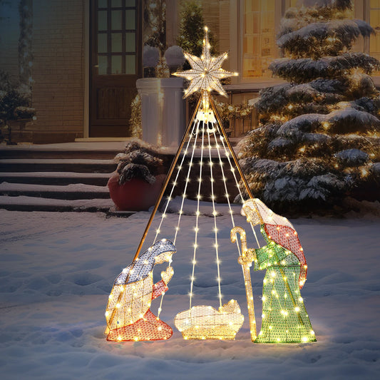 Lighted Nativity Scene Christmas Yard Sign With String Lights