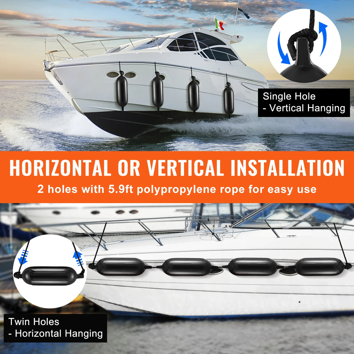 SucceBuy Inflatable Ribbed Marine Boat Dock Fender Bumper Kit