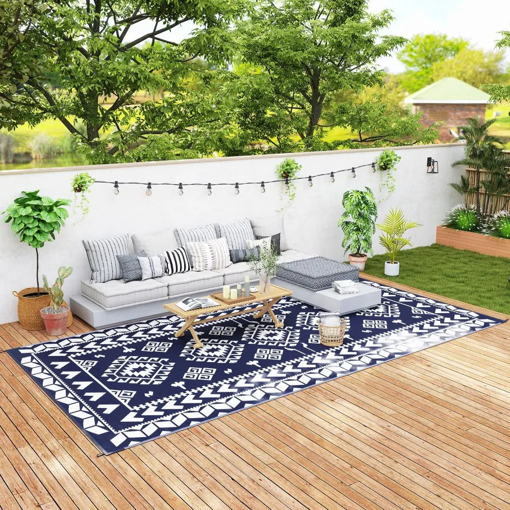 Reversible Outdoor Patio Rug Waterproof Fade Resistant Polypropylene