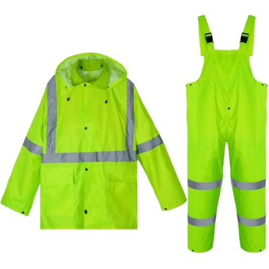 Men's Waterproof Rain Suit With High Visibility Reflective Work Gear