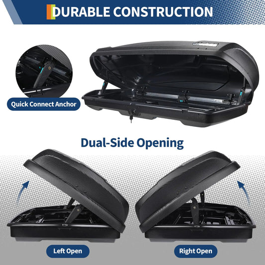Rooftop Cargo Box Carrier, Dual-Side Opening Roof Mount Travel Luggage Storage Capacity, 135Lbs Weight Capacity with Secure Straps&Keys, Vehicle Hard-Shell Carriers,Black