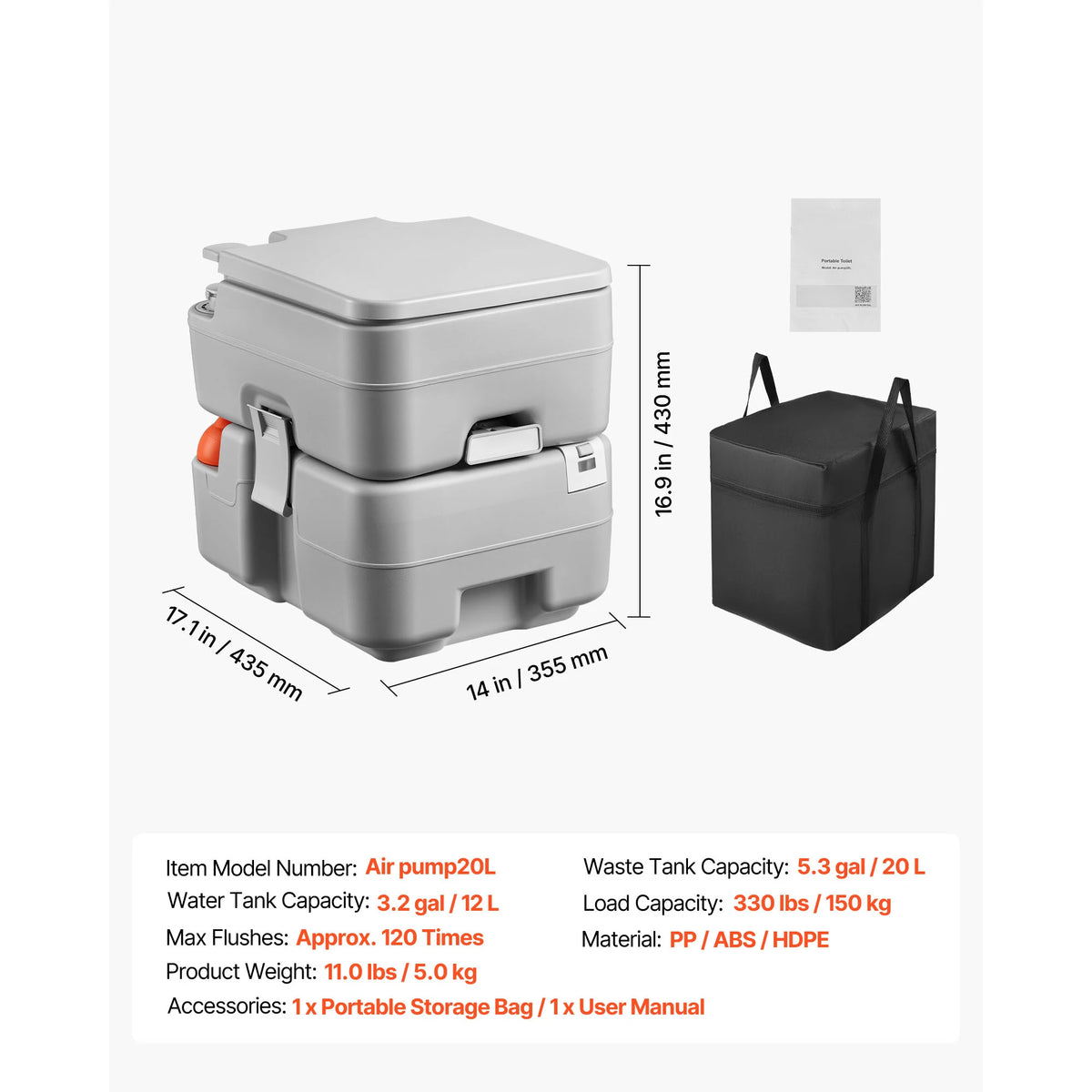 Dual Flush Portable Toilet With Detachable Tank And Travel Bag