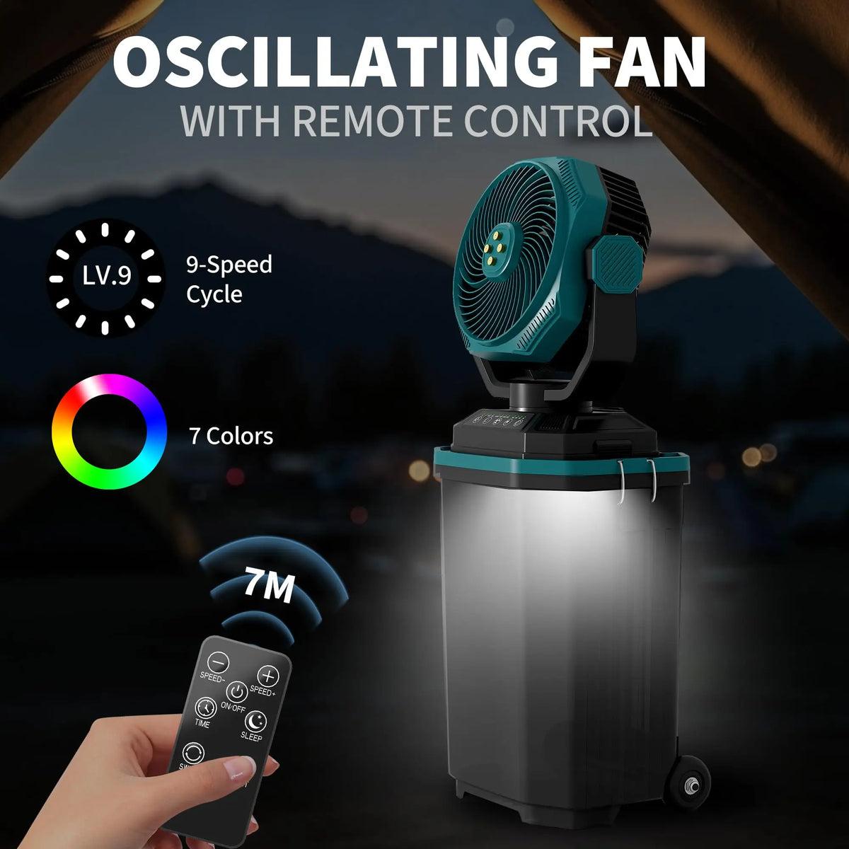 HiMISS Portable Misting Fan With Remote And Oscillating Wheels