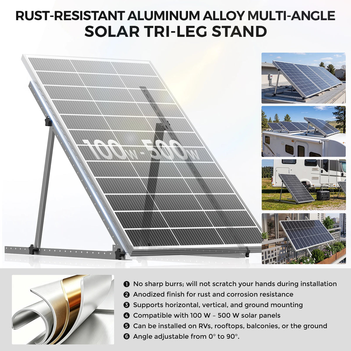Rvpozwer Adjustable Solar Panel Bracket Aluminum For RV Boat Roof