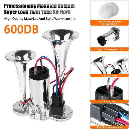 Heavy Duty Dual Trumpet Air Horn 12V Electric For Vehicles