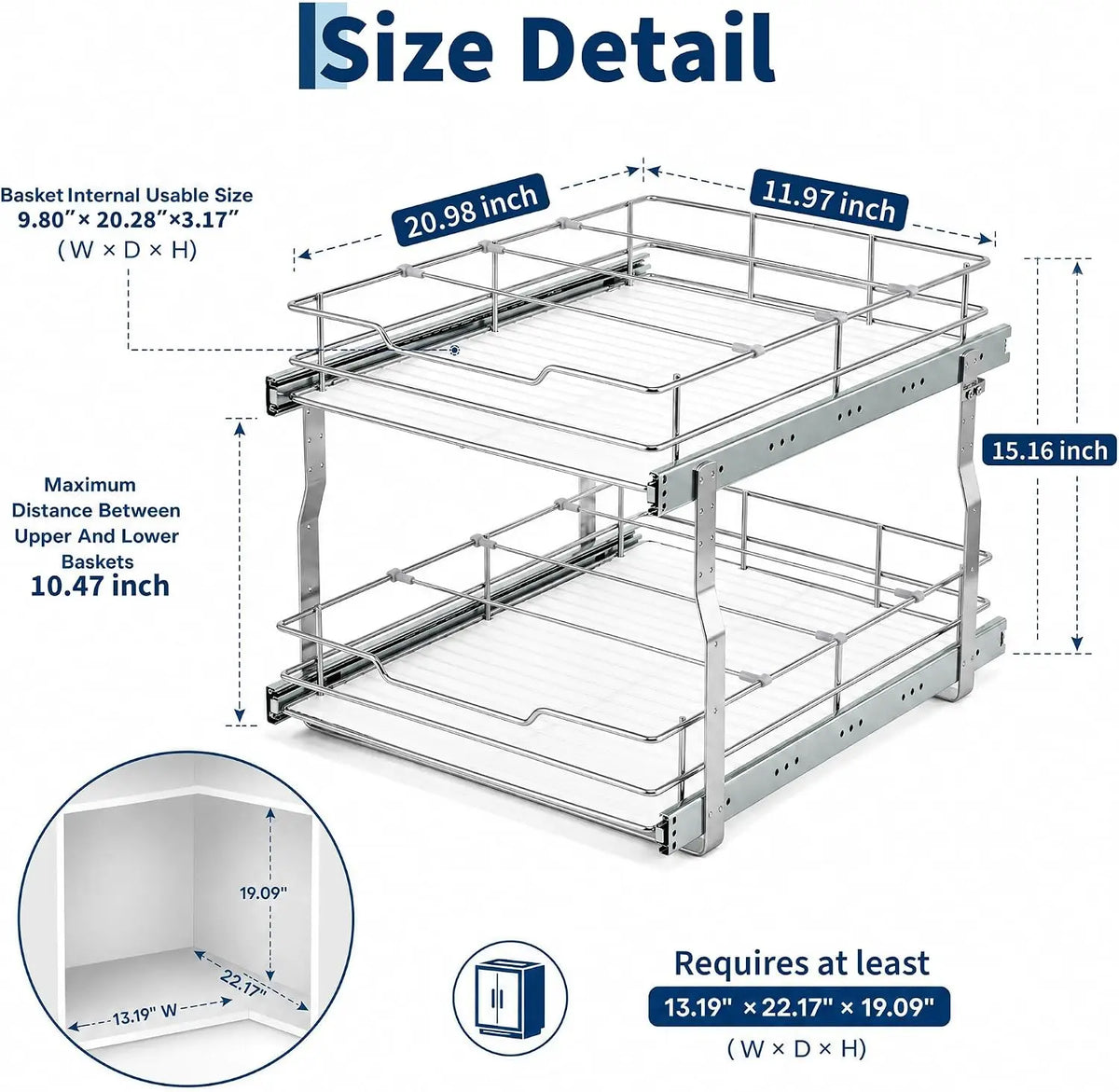 Tacleekii Stainless Steel Two Tier Cabinet Organizer Pantry Rack
