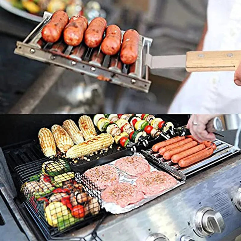 Stainless Steel Five Sausage Grill Roller For Outdoor Cooking