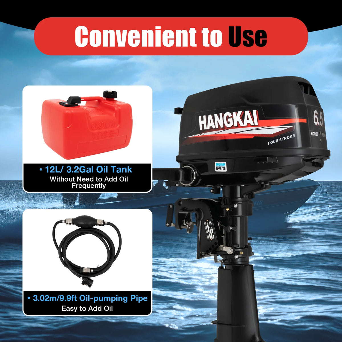 Bymaocar 6.5 Horsepower Gasoline Four Stroke Outboard Motor Short Shaft