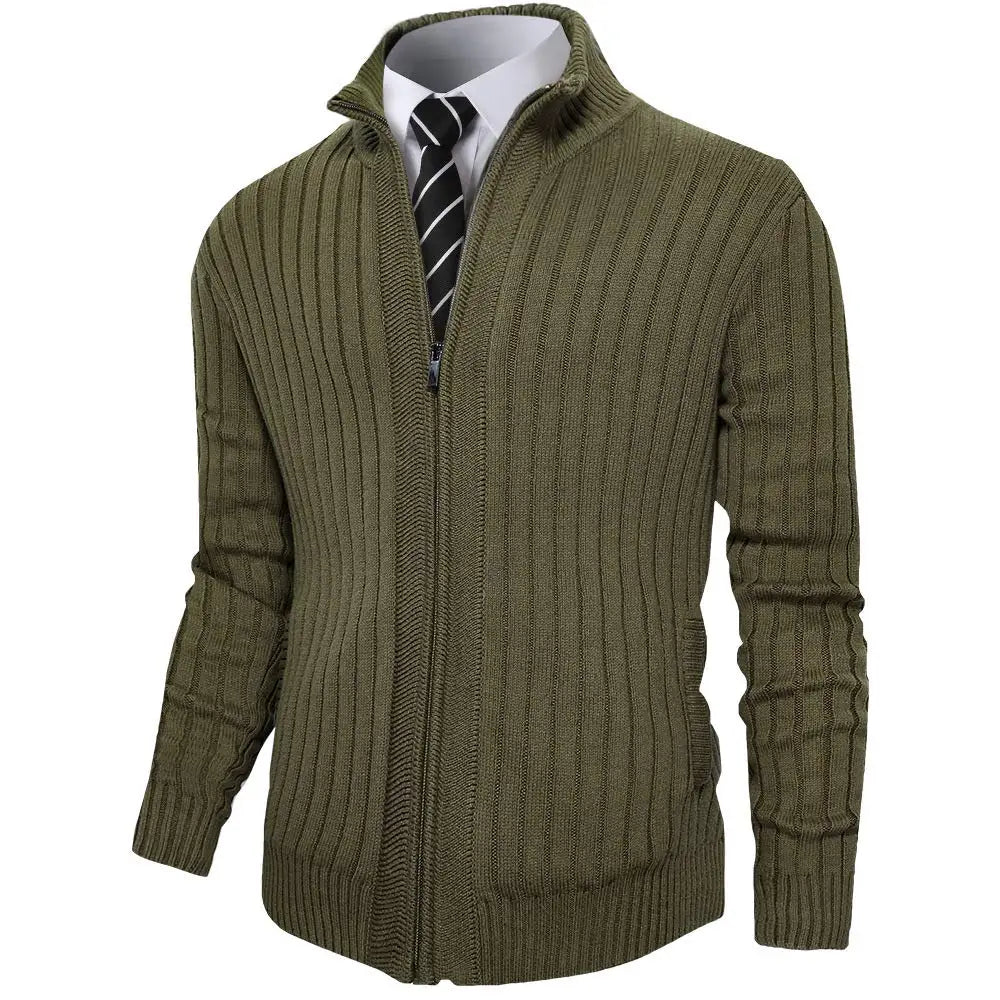 Pioneer Camp Full Zip Up Slim Fit Stand Collar Knit Sweater