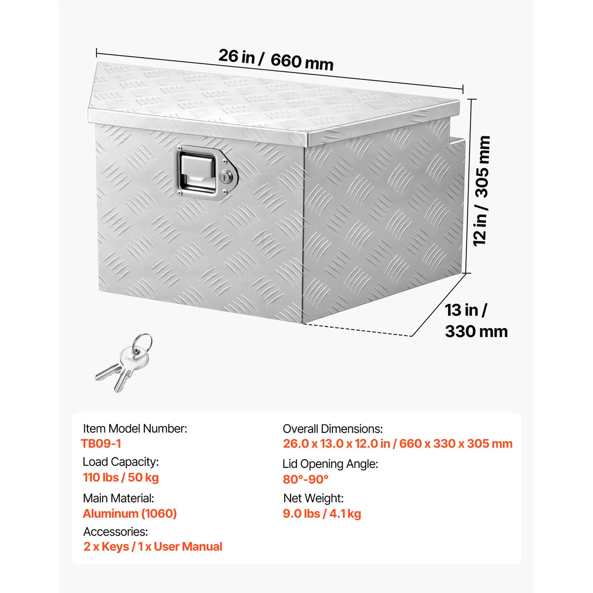 SucceBuy Aluminum Trailer Tongue Storage Box With Key Lock