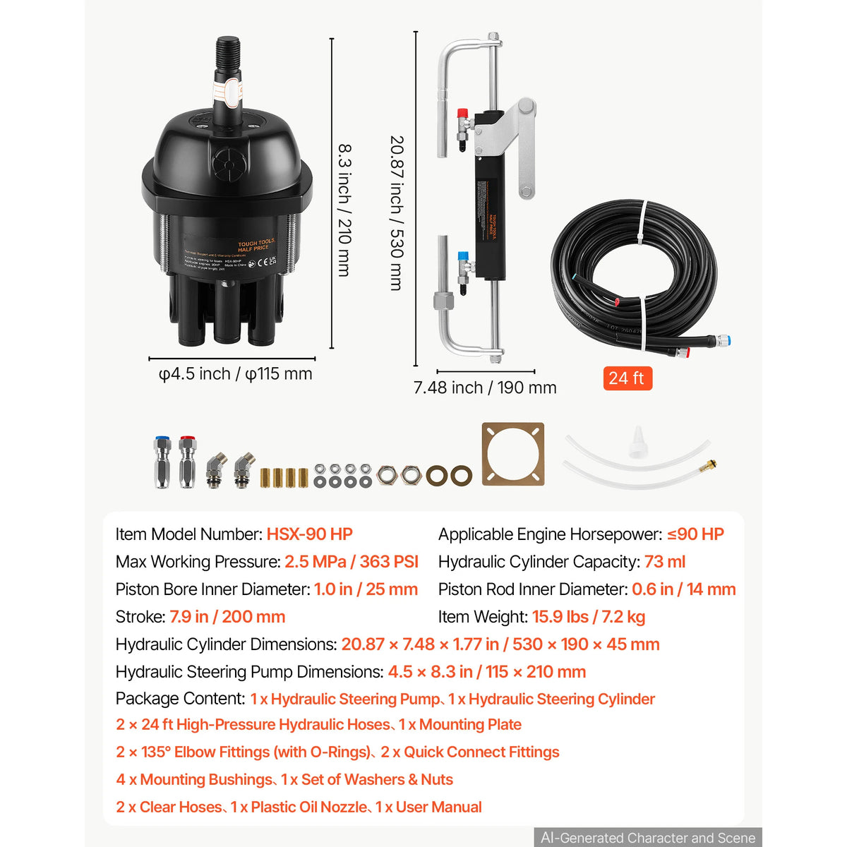 SucceBuy Marine Hydraulic Steering Kit With Helm Pump And Hoses