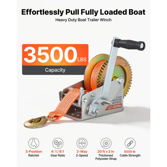 Heavy Duty Manual Hand Winch For Boat Trailer Towing