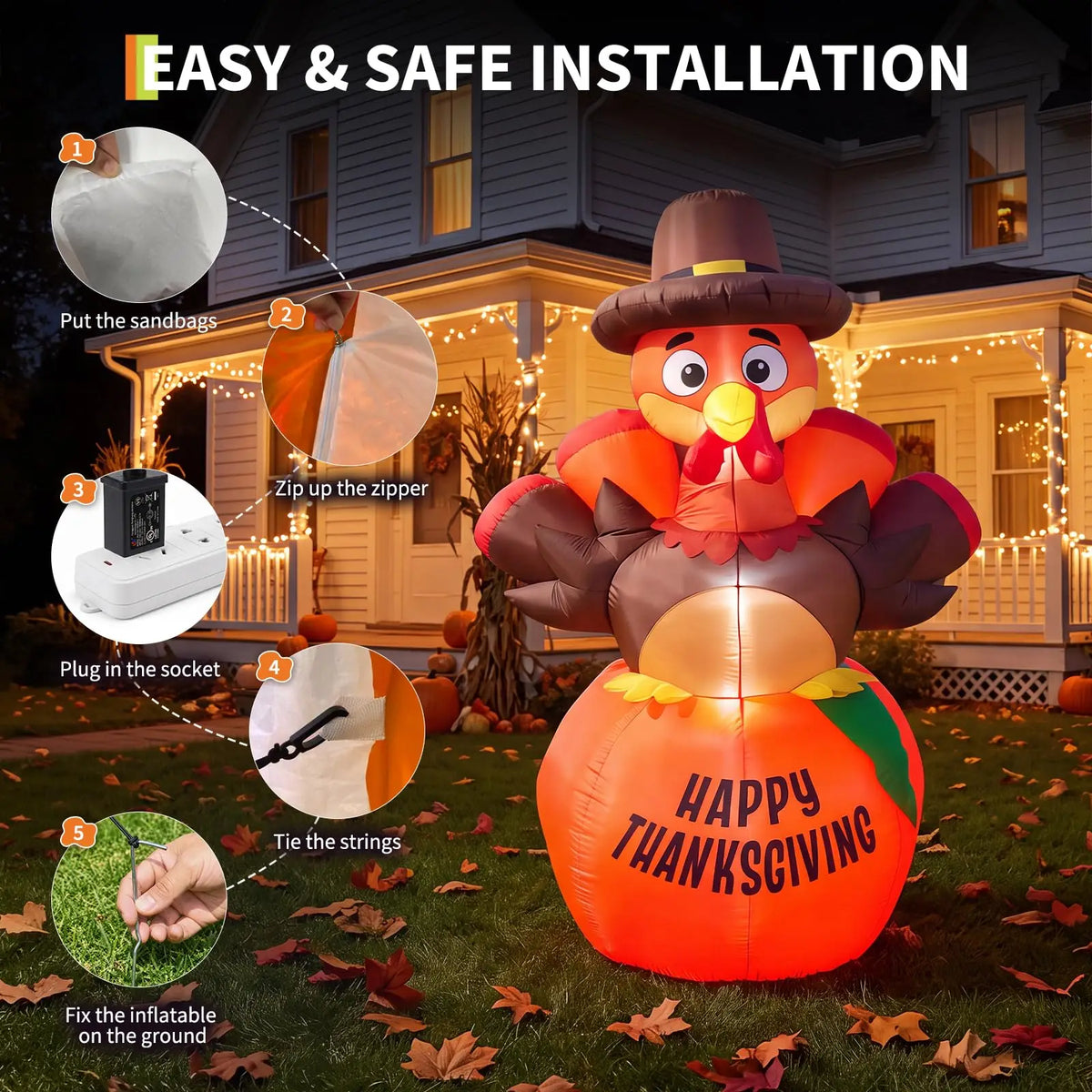 HiMiss Thanksgiving Pumpkin Turkey Inflatable Yard Decor