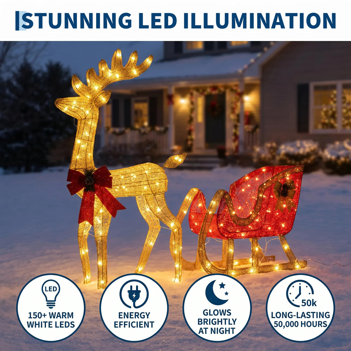 Illuminated Christmas Reindeer Sleigh Outdoor Garden LED Ornament