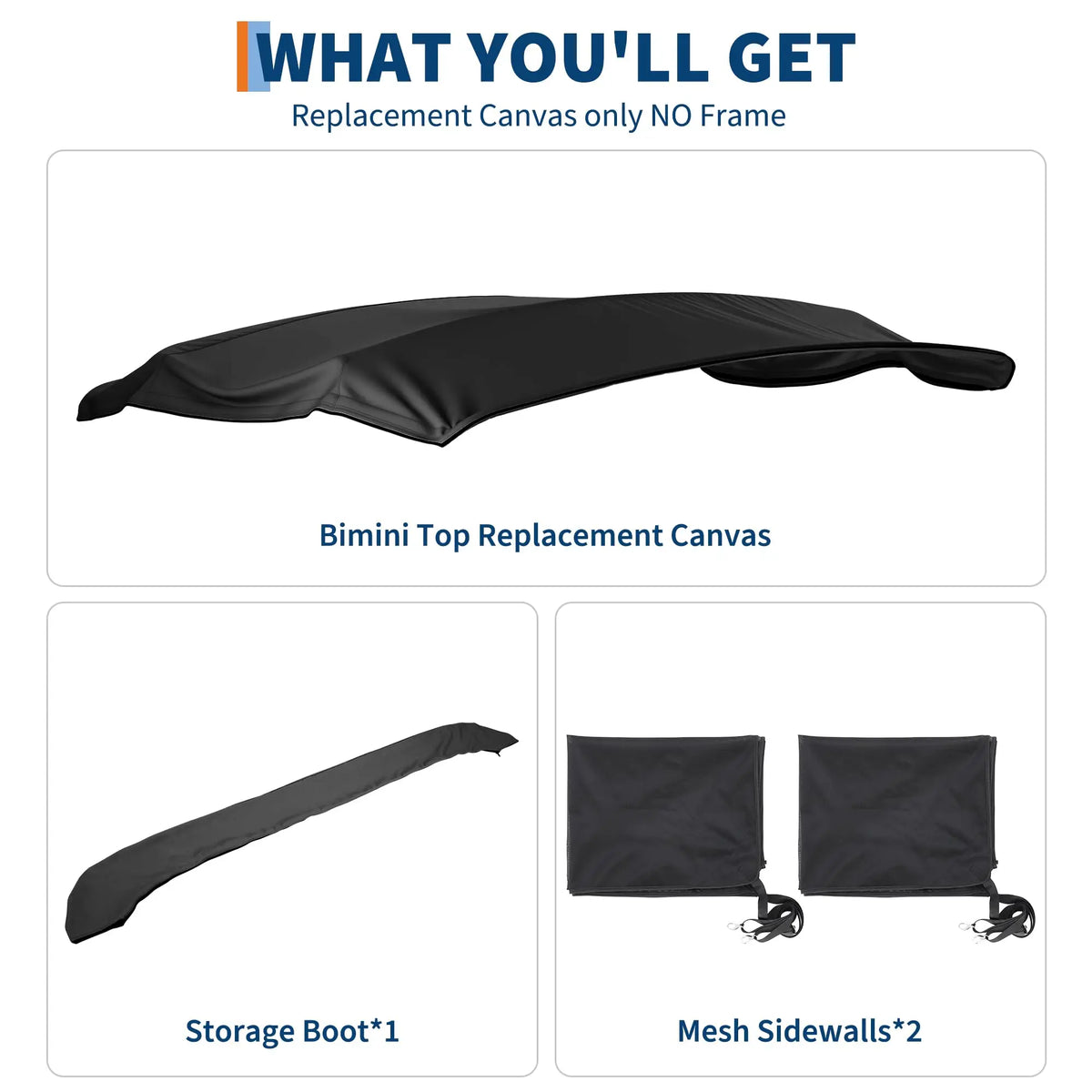 Marine Grade Four Bow Bimini Top Replacement Cover With Curtains