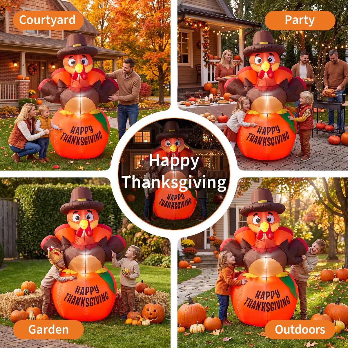 HiMiss Thanksgiving Pumpkin Turkey Inflatable Yard Decor