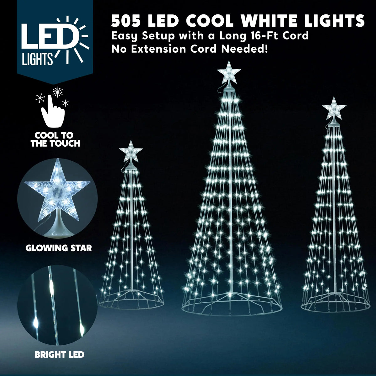 Joyfy 3 Pack LED Christmas Cone Trees Outdoor Lighted Decor