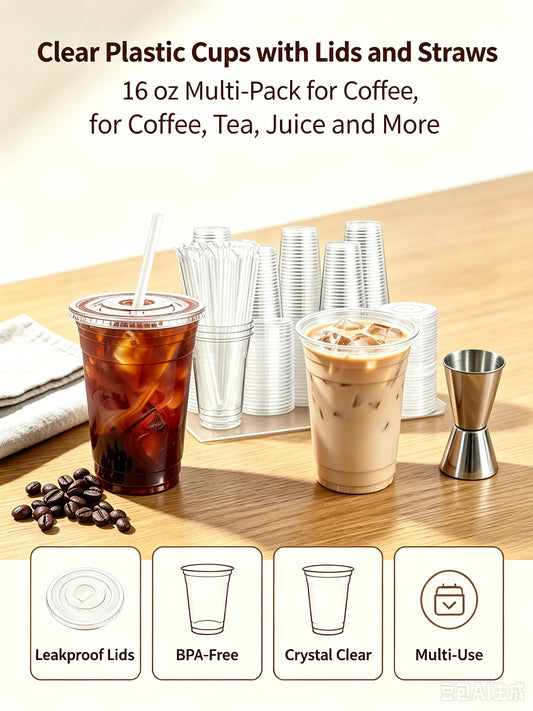 Disposable Plastic Cup Set With Lids And Straws For Party