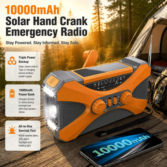 Stonego 10000Mah Solar Hand Crank Emergency Radio With Usb