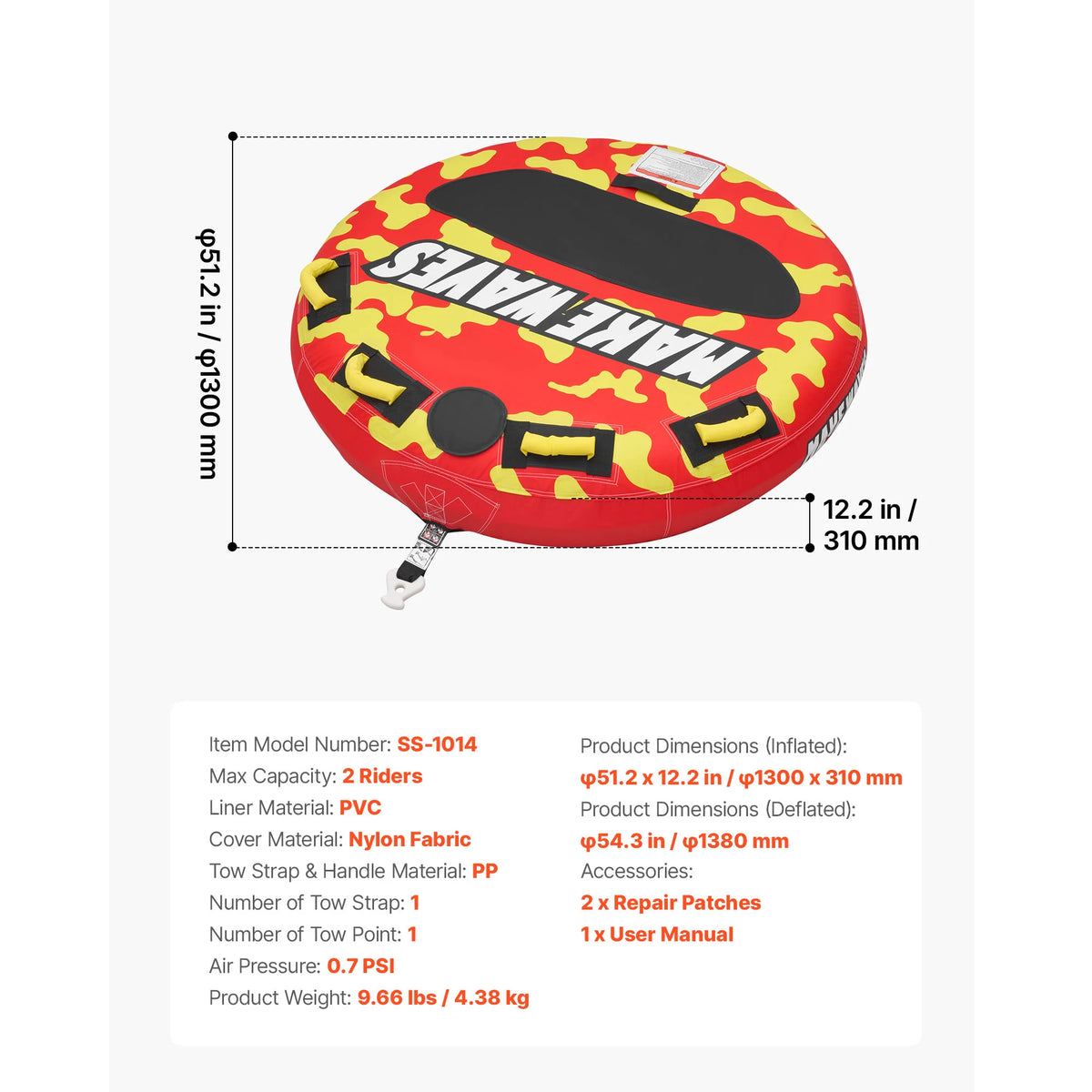 SucceBuy Two Rider Inflatable Towable Tube For Boating Adventures