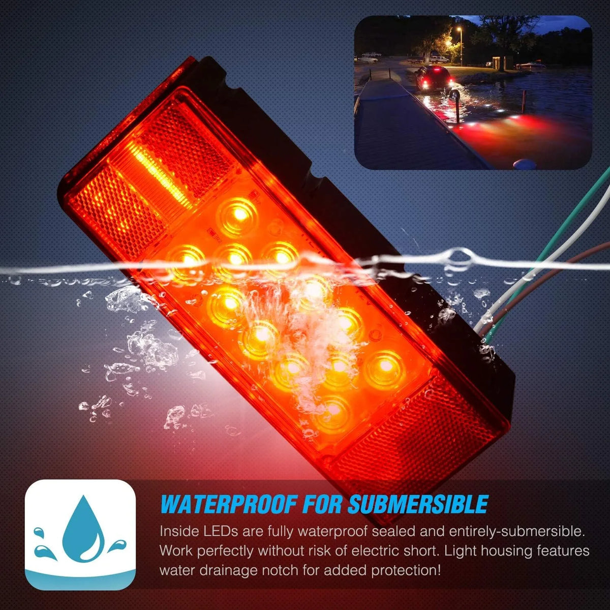 Nilight Submersible Rectangular LED Trailer Stop Tail Light