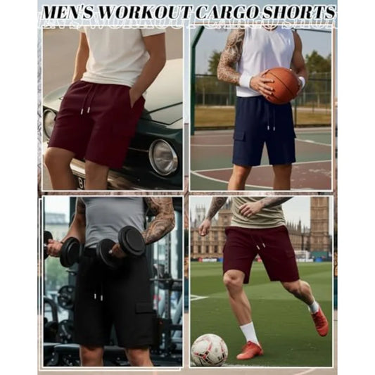 Mens Cotton Blend Cargo Shorts Featuring Drawstring Closure