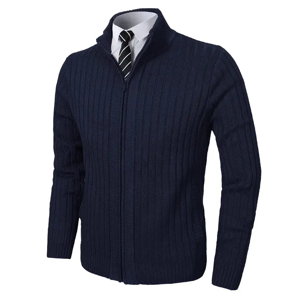 Pioneer Camp Full Zip Up Slim Fit Stand Collar Knit Sweater