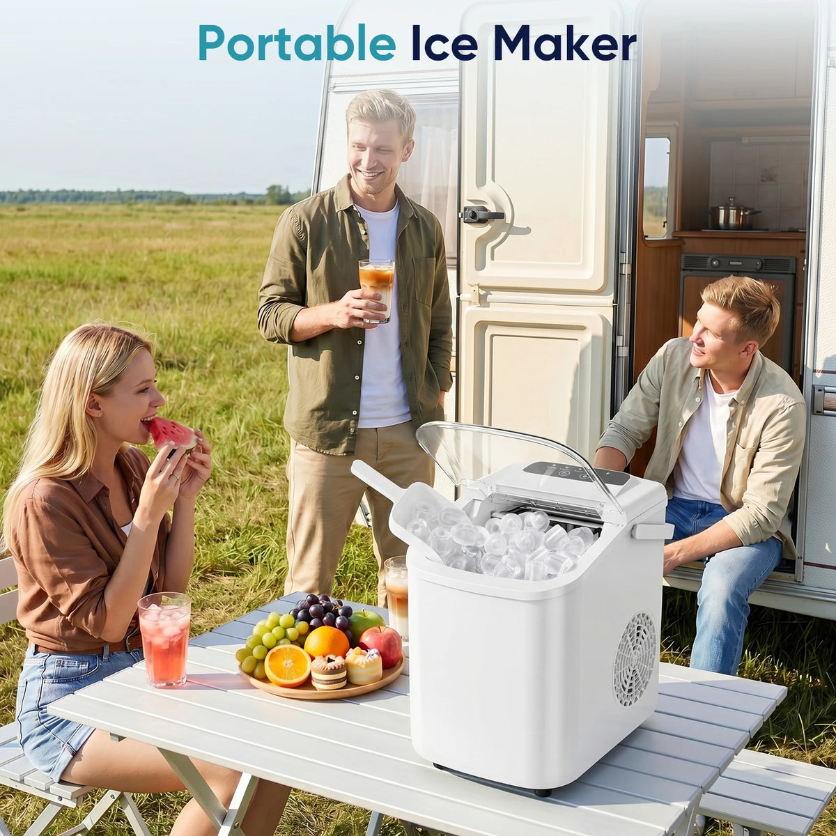 Portable Countertop Ice Maker With Scoop Basket And Carry Handle