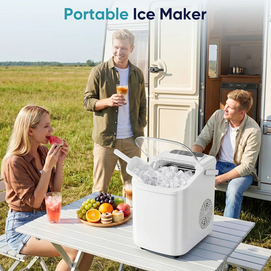 Portable Countertop Ice Maker With Scoop Basket And Carry Handle