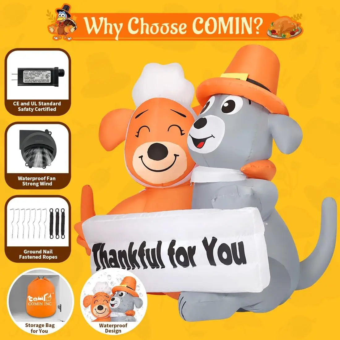 SHXI Thanksgiving Inflatable Dog Duo Led Yard Decor Sign