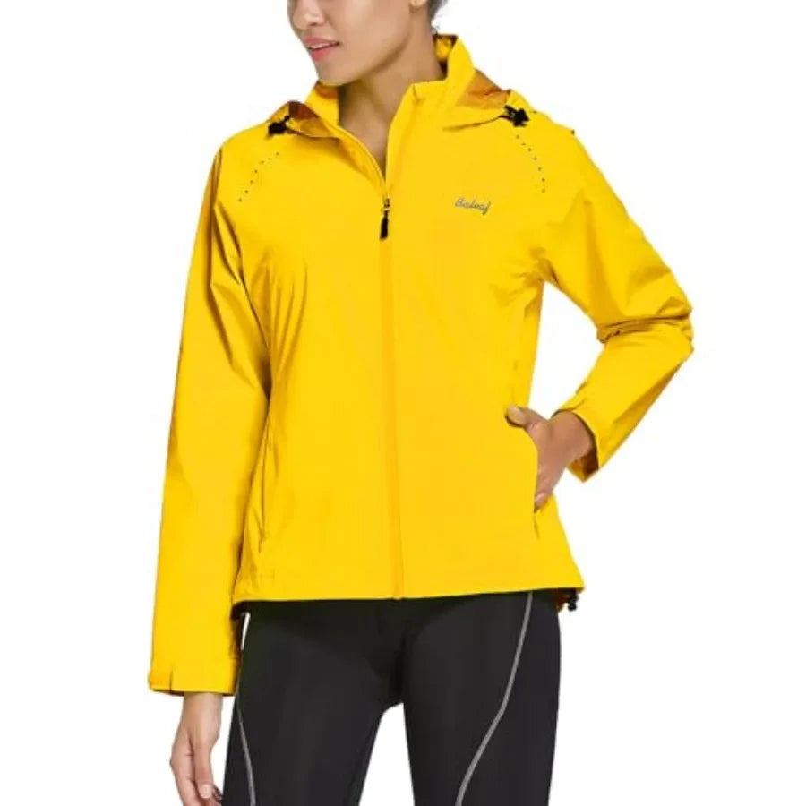 Waterproof Packable Rain Jacket with Reflective Hood for Women's Running