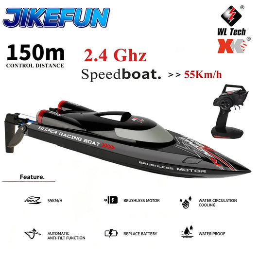 Jikefun Brushless RC Boat 55KMH Racing Speedboat With Two Batteries