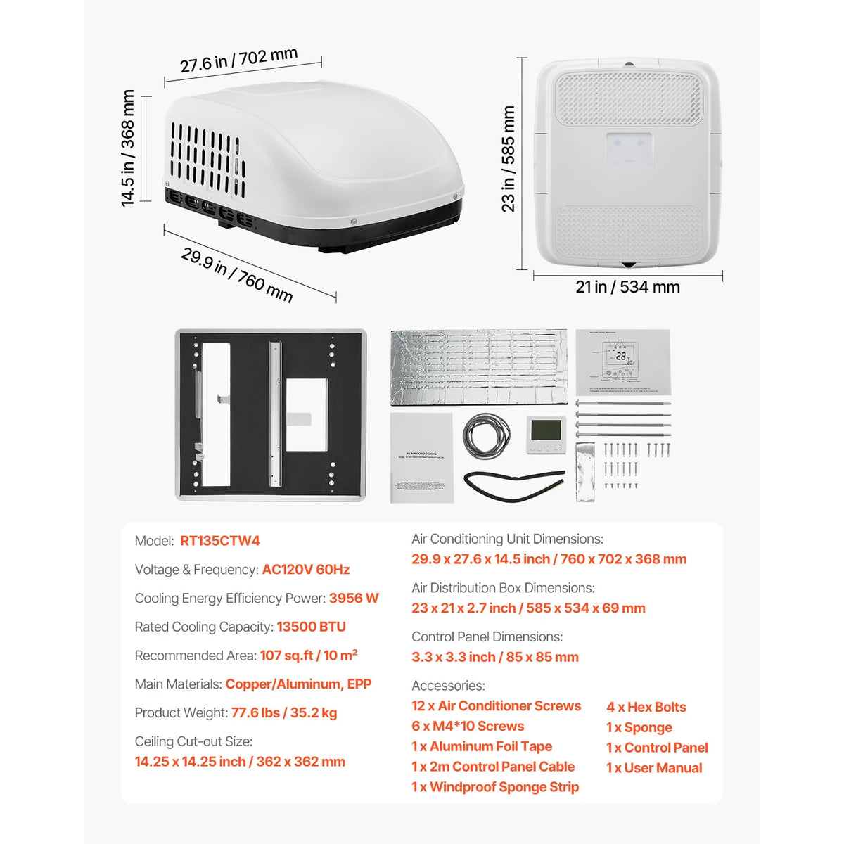 SucceBuy Premium Non Ducted RV Rooftop Air Conditioner