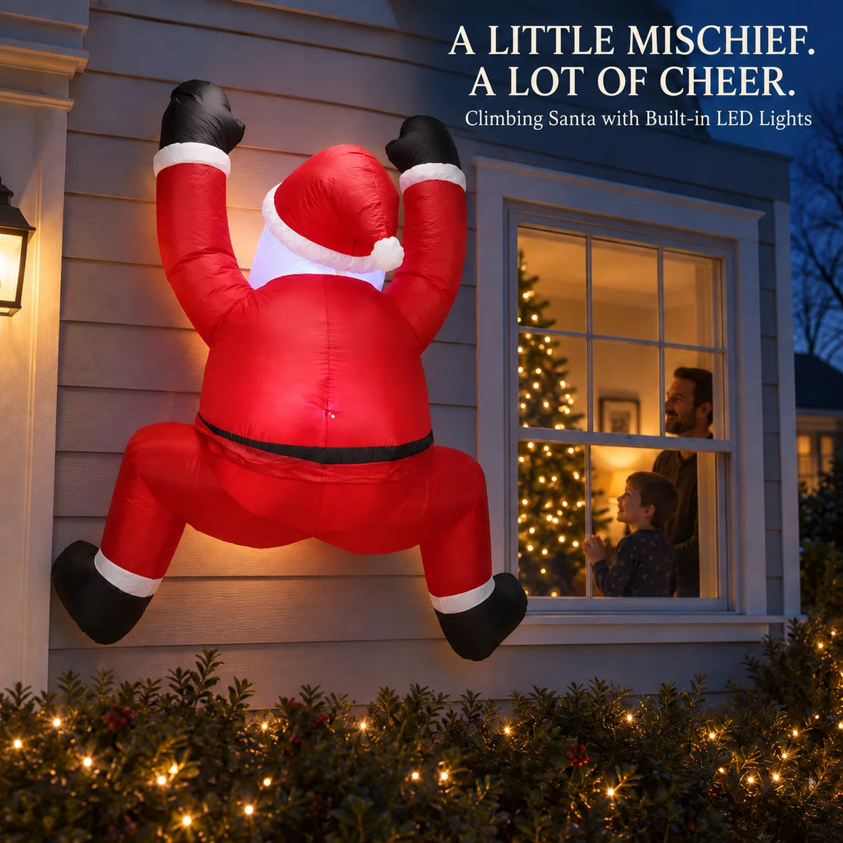 Inflatable Climbing Santa With Led Lights For Christmas Yard Decor
