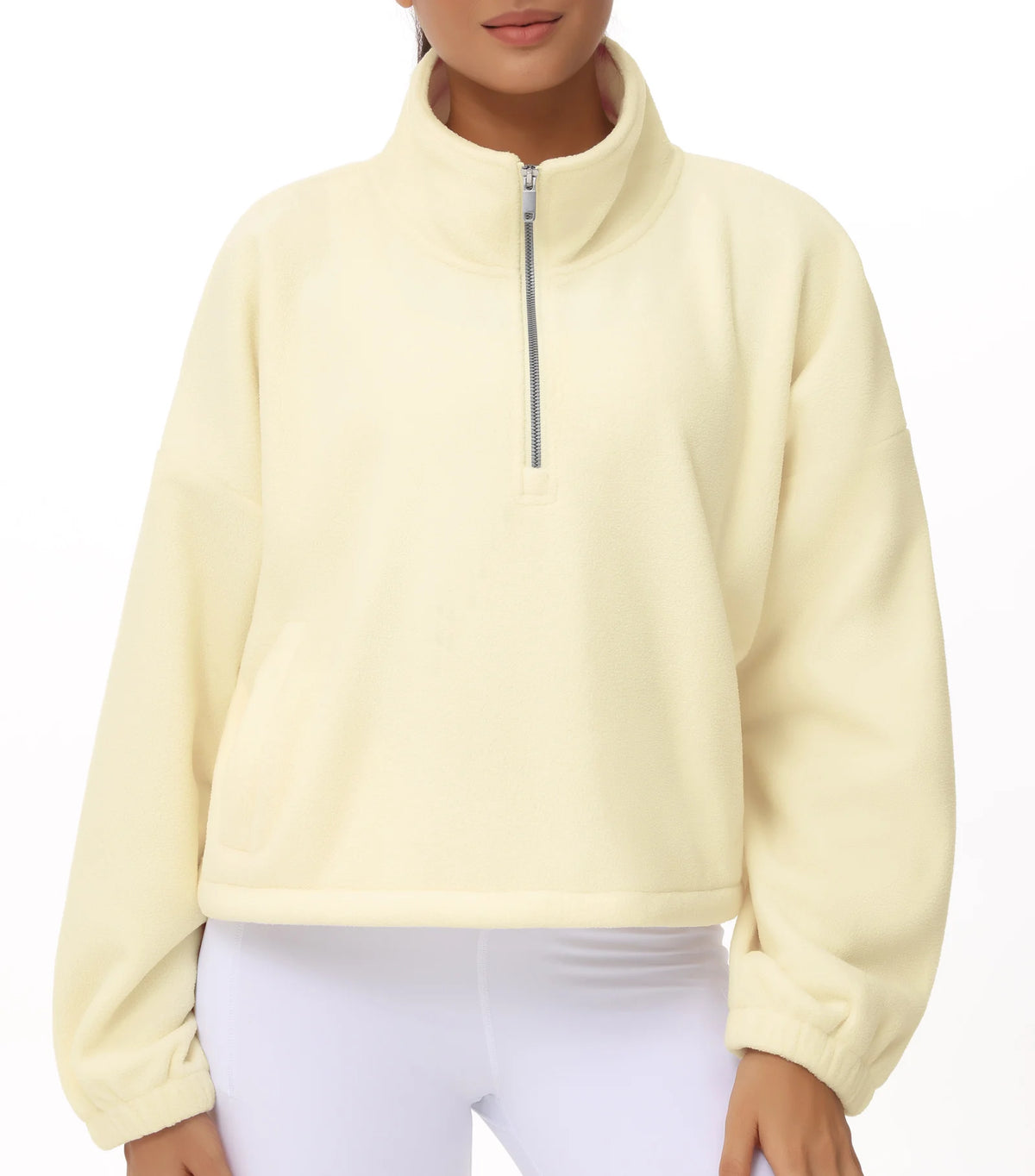 The Gym People Women Half Zip Crop Fleece Workout Top