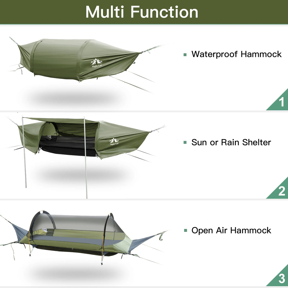 Night Cat Lay Flat Hammock Featuring Mosquito Net And Rainfly