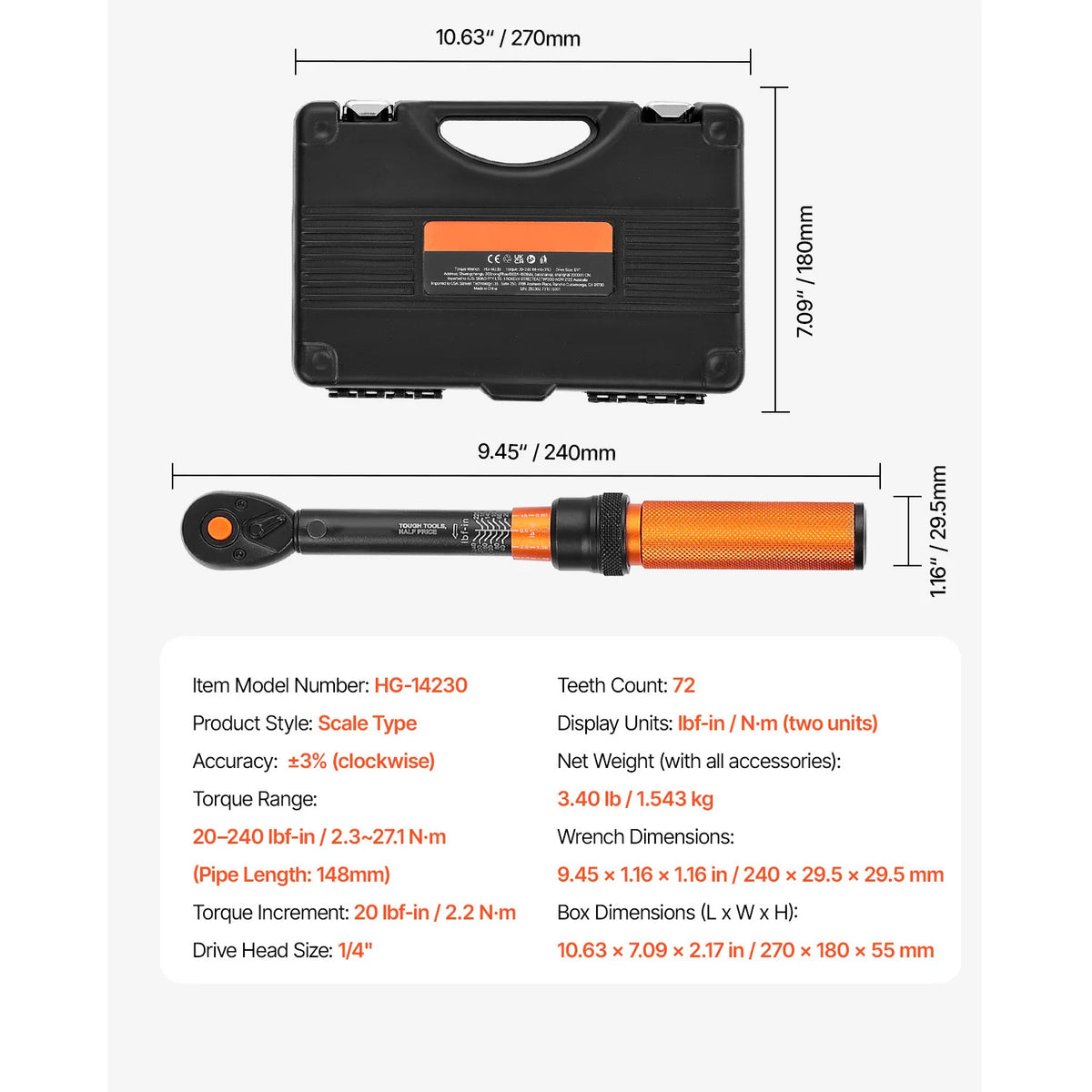 SucceBuy Dual Range Mechanical Torque Wrench Set For Metal Fasteners