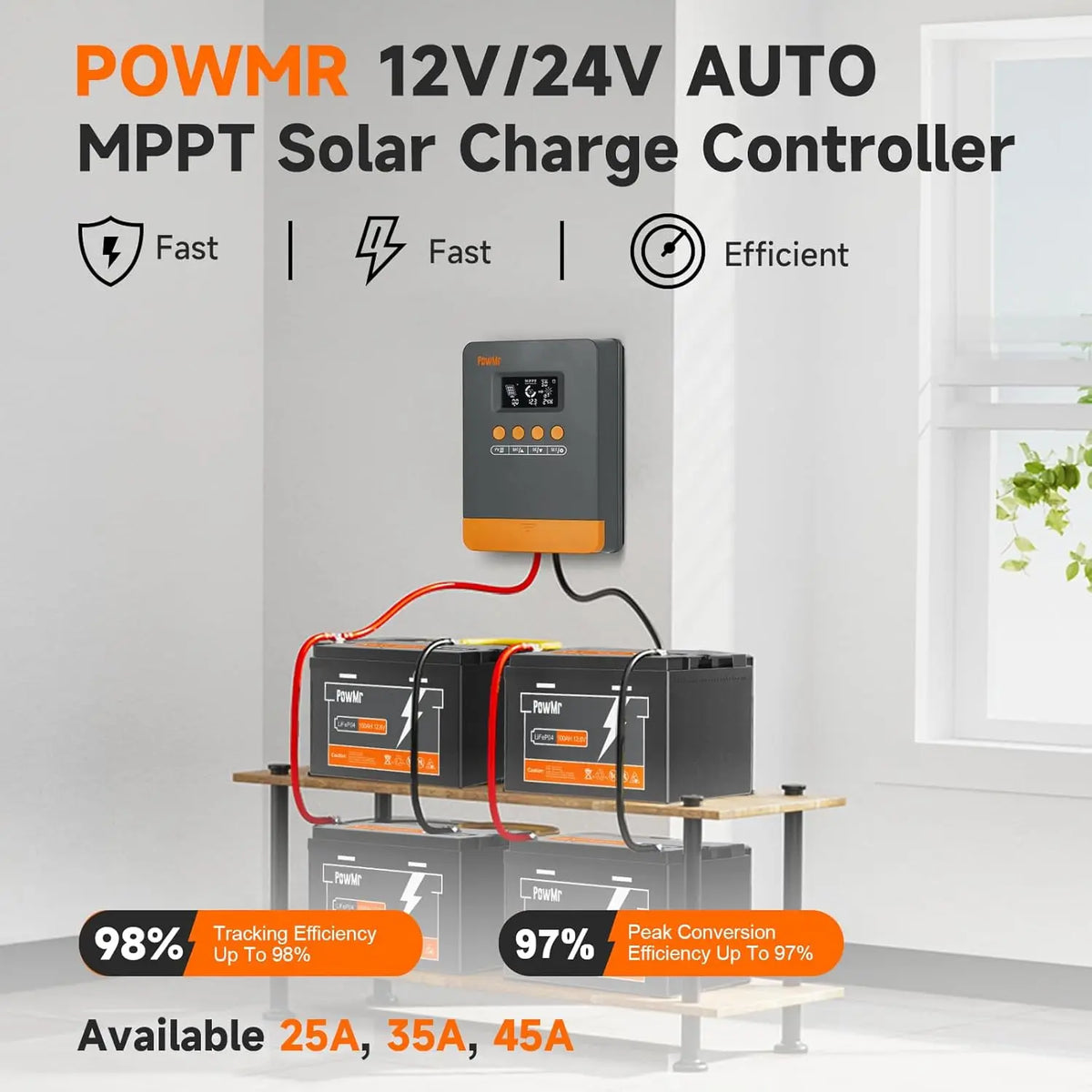 PowMr MPPT Solar Charge Controller Supports 12V And 24V Batteries