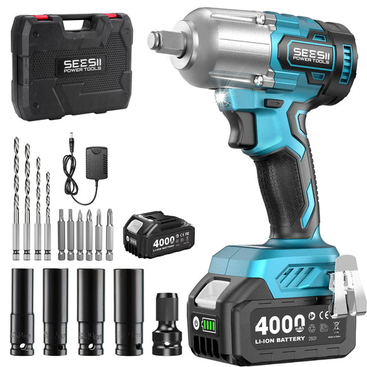 Seesii Cordless Impact Wrench And Brushless Drill Kit
