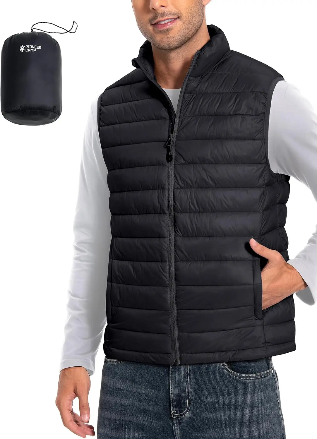 Pioneer Camp Men Packable Water Repellent Quilted Puffer Vest