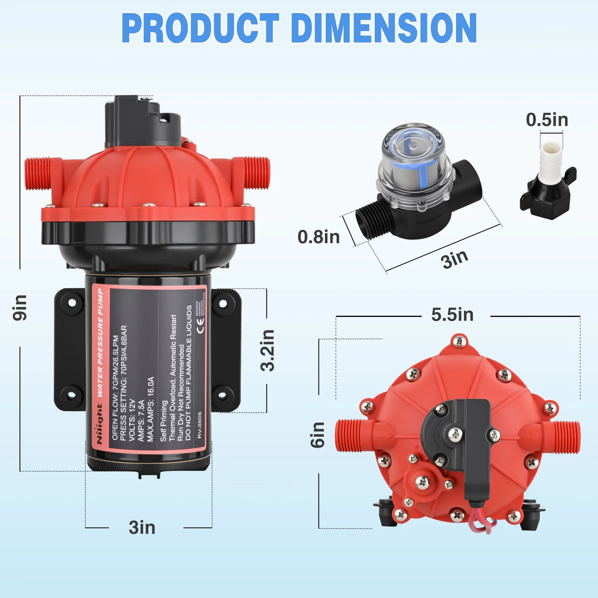 Nilight 12V Self Priming Diaphragm Water Pump For Camping