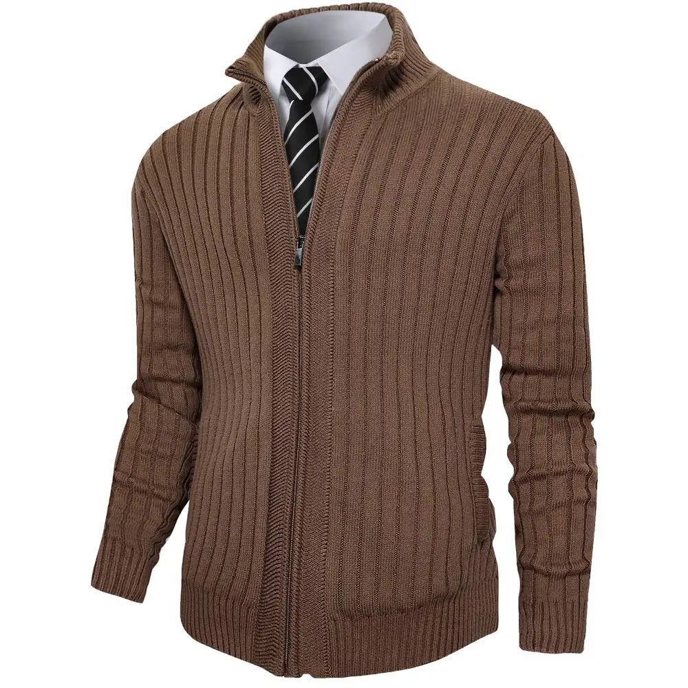 Pioneer Camp Full Zip Up Slim Fit Stand Collar Knit Sweater