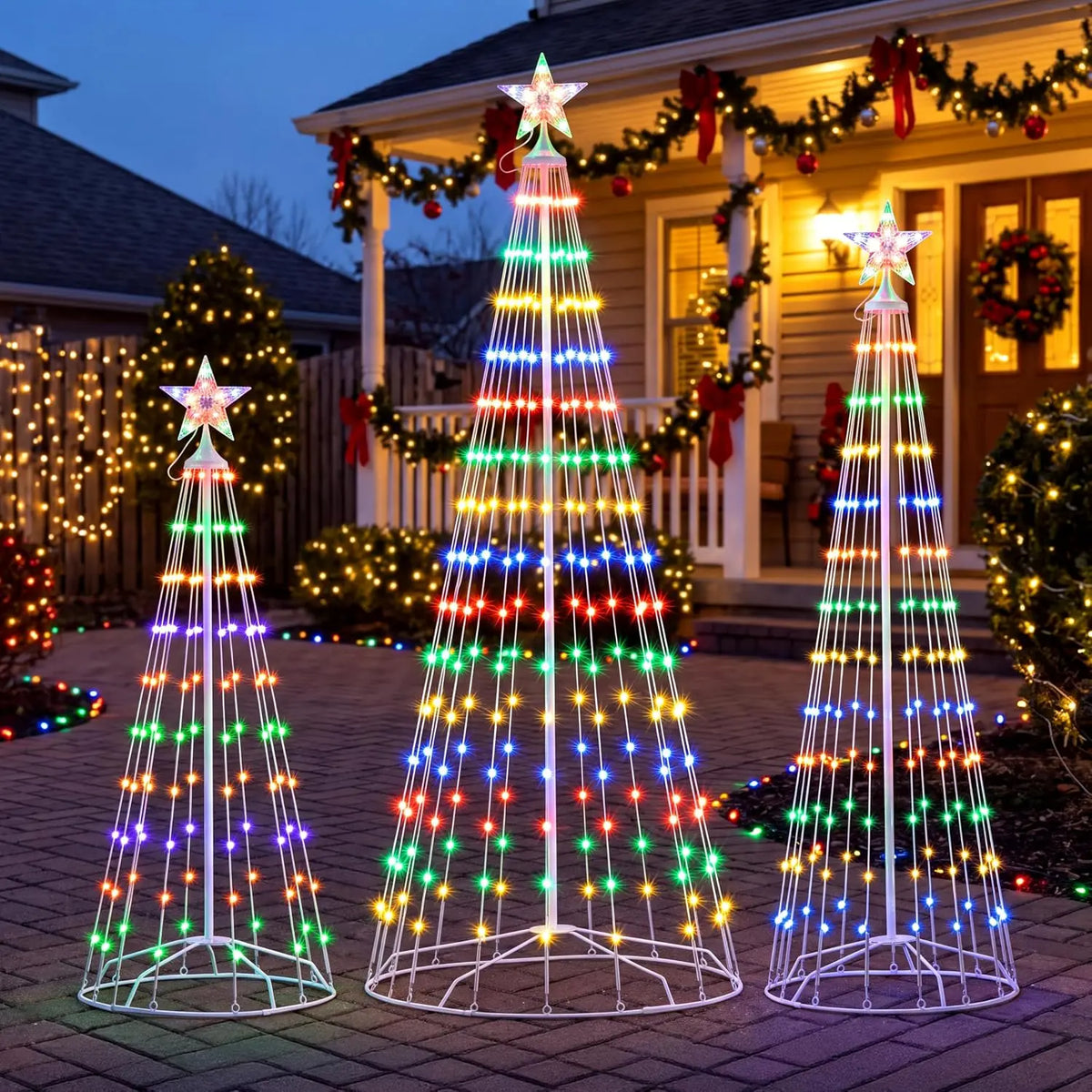 Joyfy 3 Pack LED Christmas Cone Trees Outdoor Lighted Decor