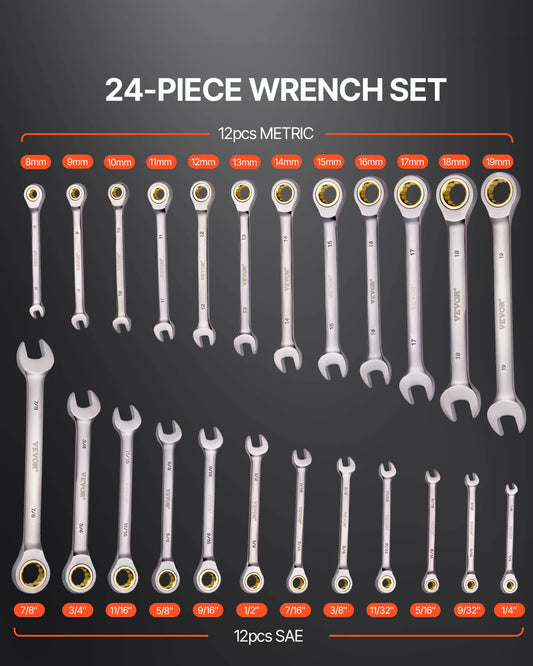 SucceBuy Chrome Vanadium Combination Ratcheting Wrench Set